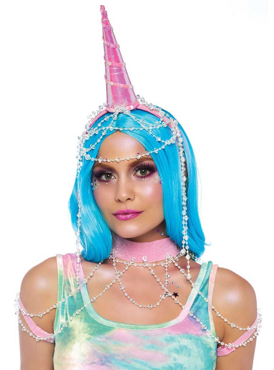 Womens Pink Unicorn Headband And Shoulder Harness Costume Kit