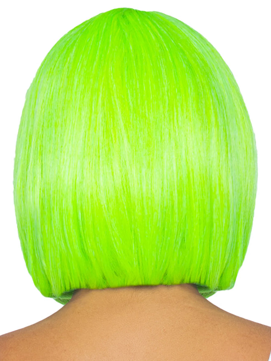 Womens Short Neon Green Bob Costume Wig Back Image