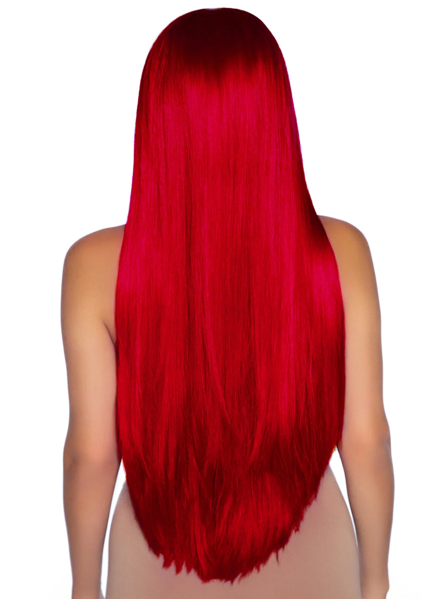 Womens Straight Long Red Costume Wig Back Image