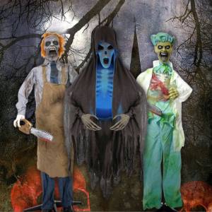 Image of 3 Halloween decorations that make sound.