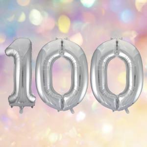 Image of a silver 100th birthday balloons