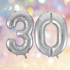 Image of silver 30th birthday balloons