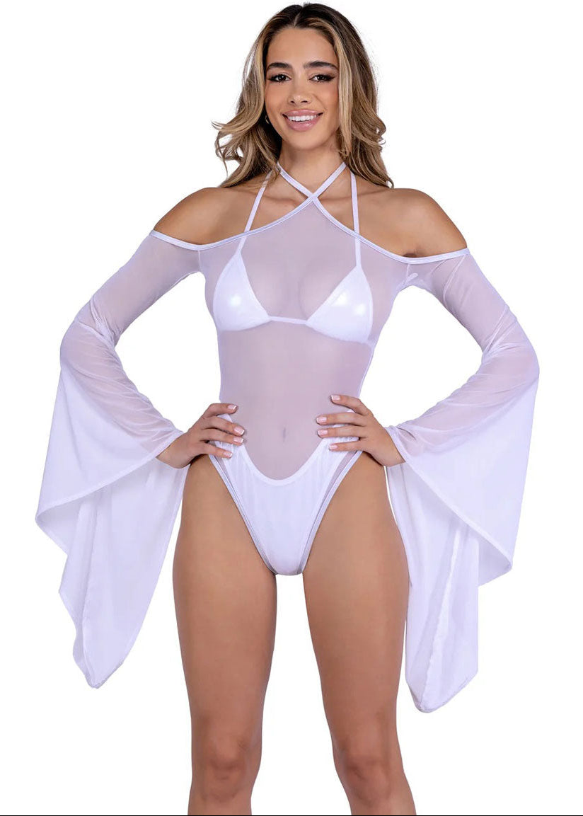 Bell Sleeve White Mesh Festival Romper