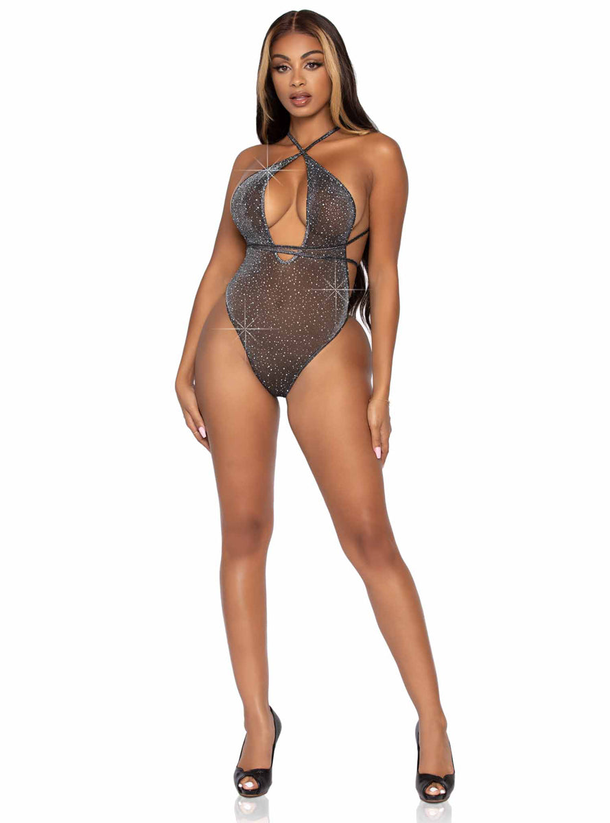 Shimmer Black and Silver Rhinestone Wrap Around Bodysuit
