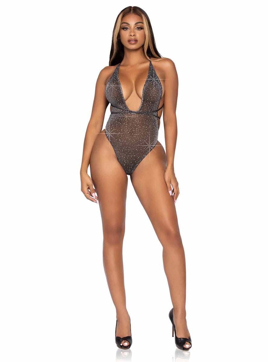 Shimmer Black and Silver Rhinestone Wrap Around Bodysuit
