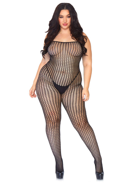 Crochet Net Black Plus Size Full Length Bodysuit