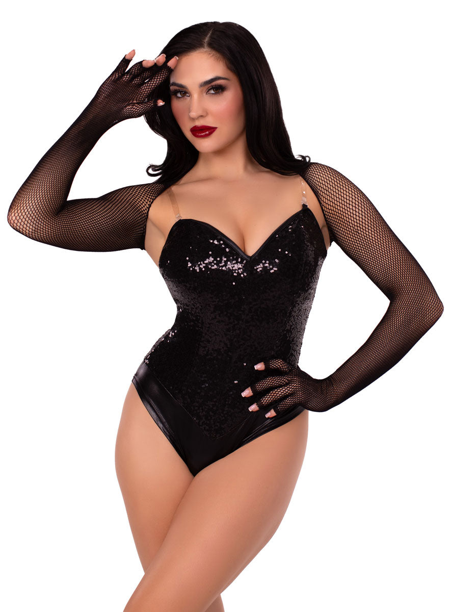 Fingerless Black Fishnet Gloved Shrug