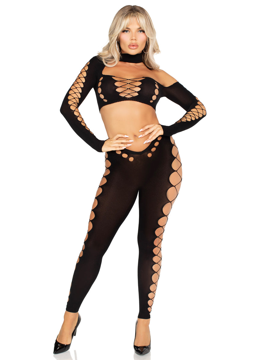 Sexy Black Cut Out Crop and Leggings Set