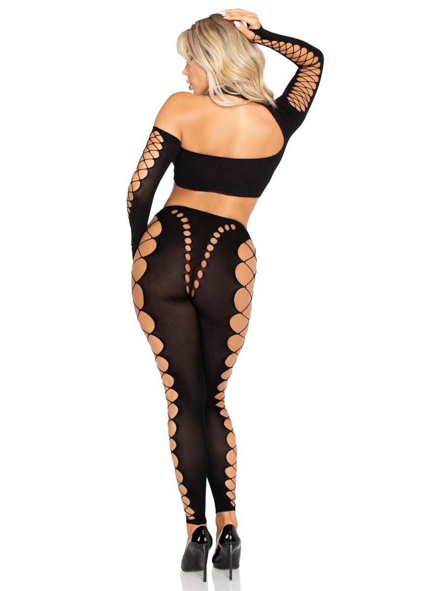 Sexy Black Cut Out Crop and Leggings Set