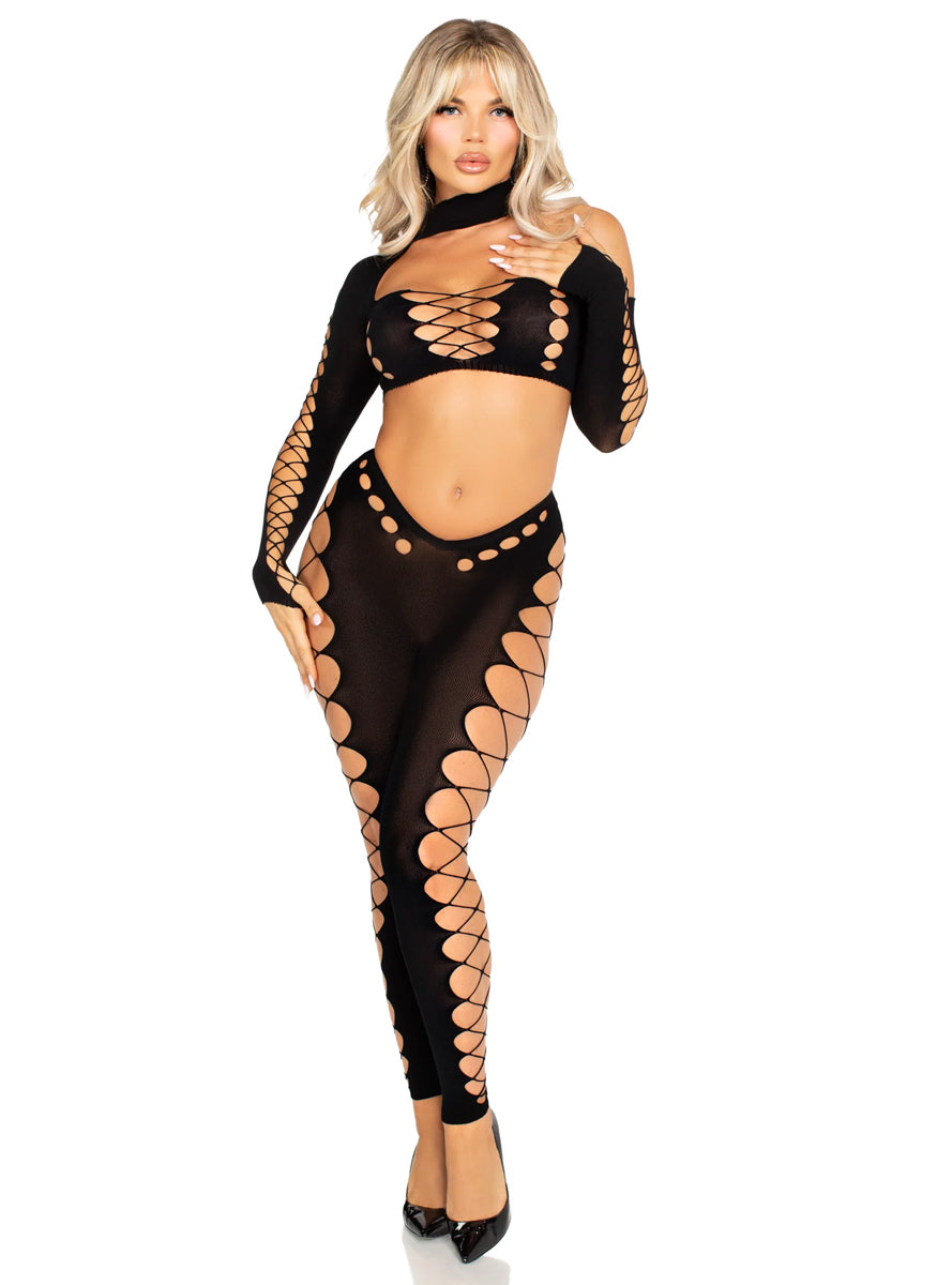 Sexy Black Cut Out Crop and Leggings Set