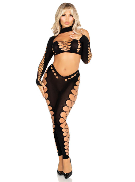 Sexy Black Cut Out Crop and Leggings Set