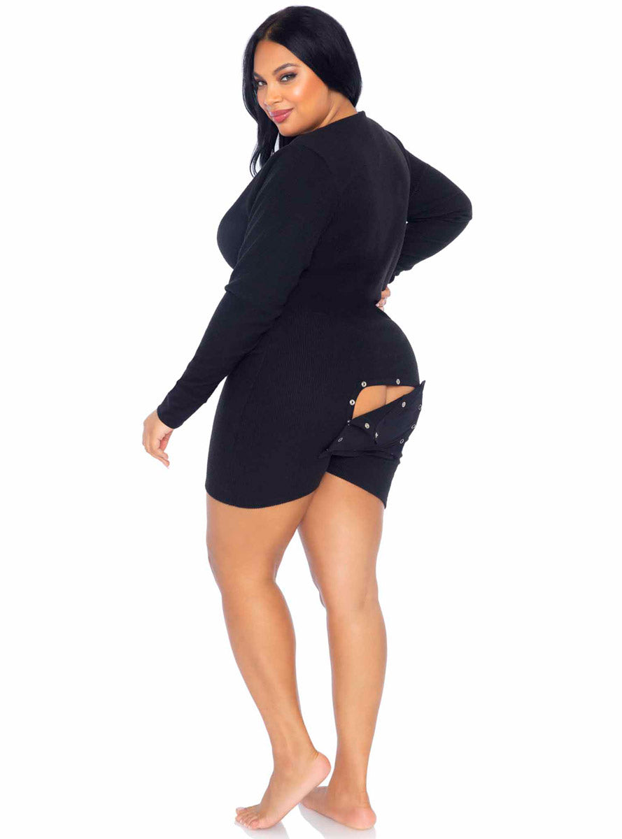Brushed Rib Plus Size Black Long Sleeve Romper