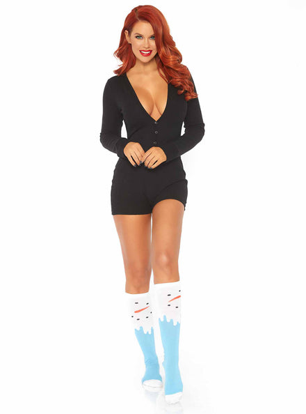 Brushed Rib Black Long Sleeve Romper