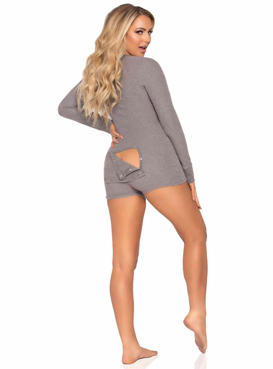 Brushed Rib Gray Long Sleeve Romper