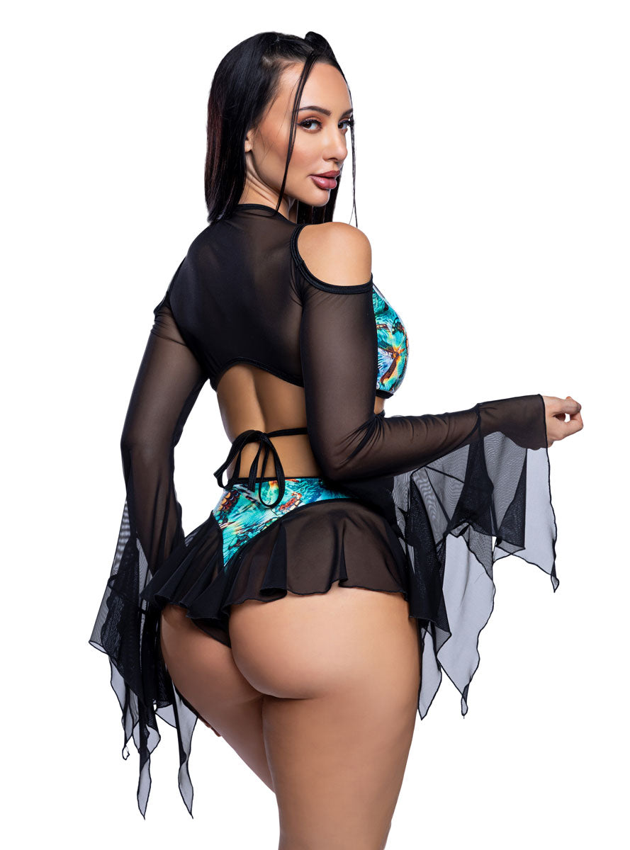 Butterfly Flow Teal and Black Mesh Flutter Rave Shorts