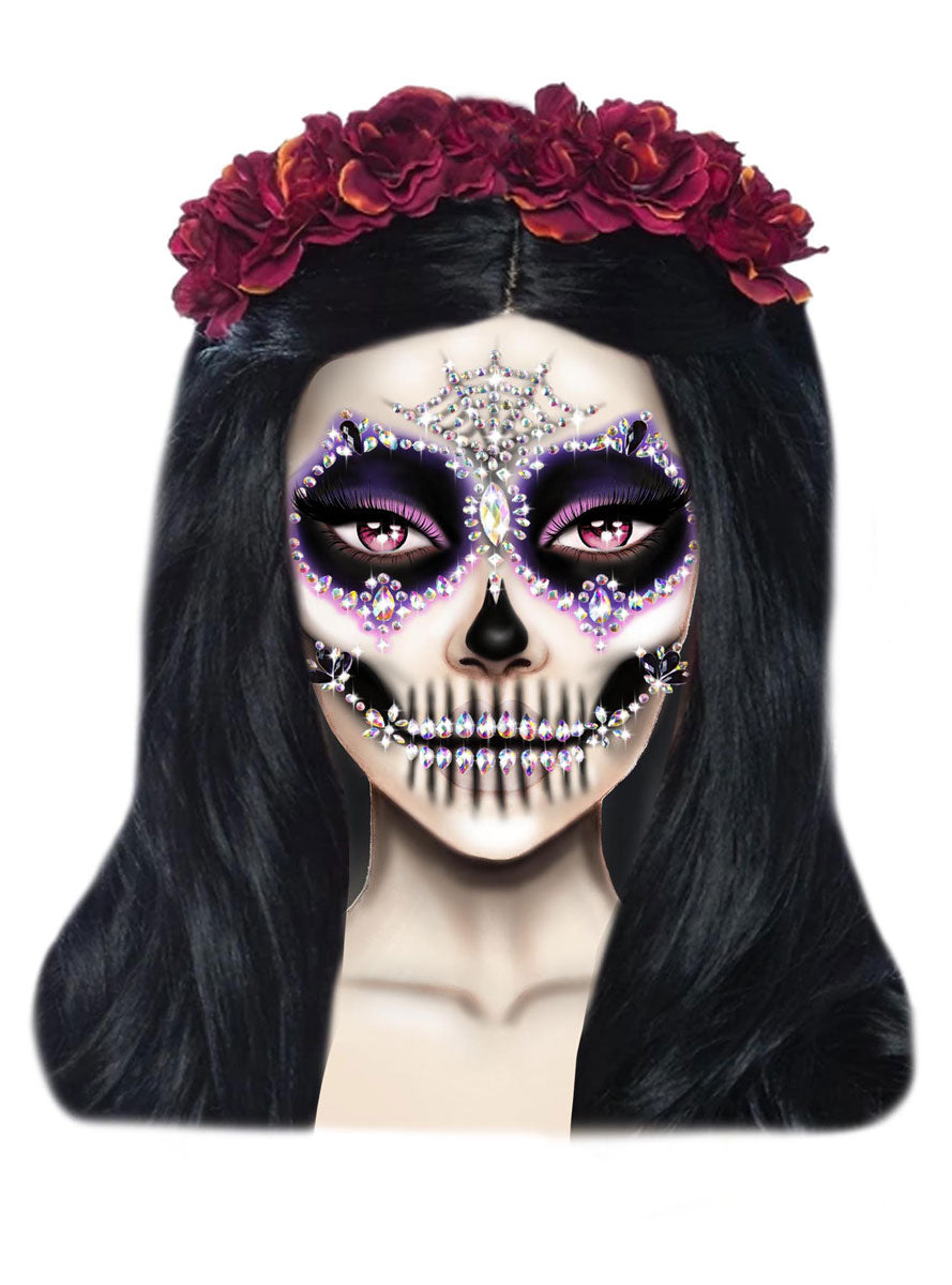 Calavera Sugar Skull Stick On Face Jewels Alternative Image