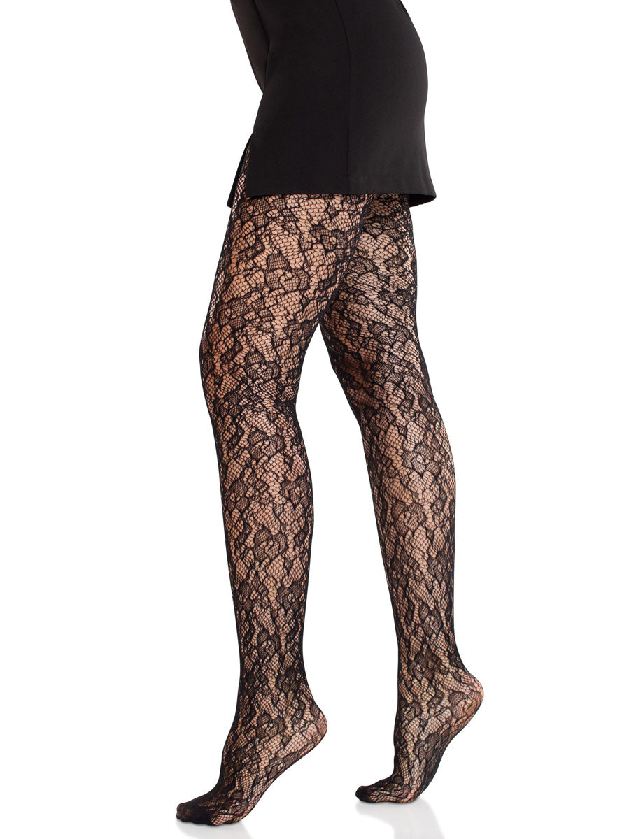 Womens Black Camila Lace Full Length Tights Side Image