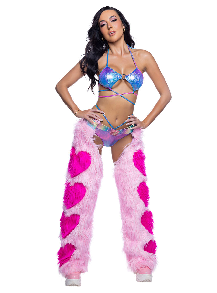 Cotton Candy Pink and Blue Strappy Rave Top and Shorts Set