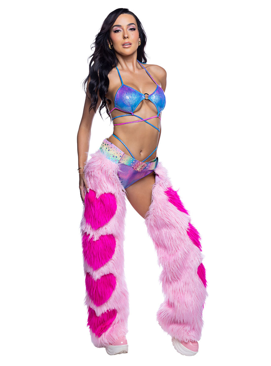 Cotton Candy Pink and Blue Strappy Rave Top and Shorts Set