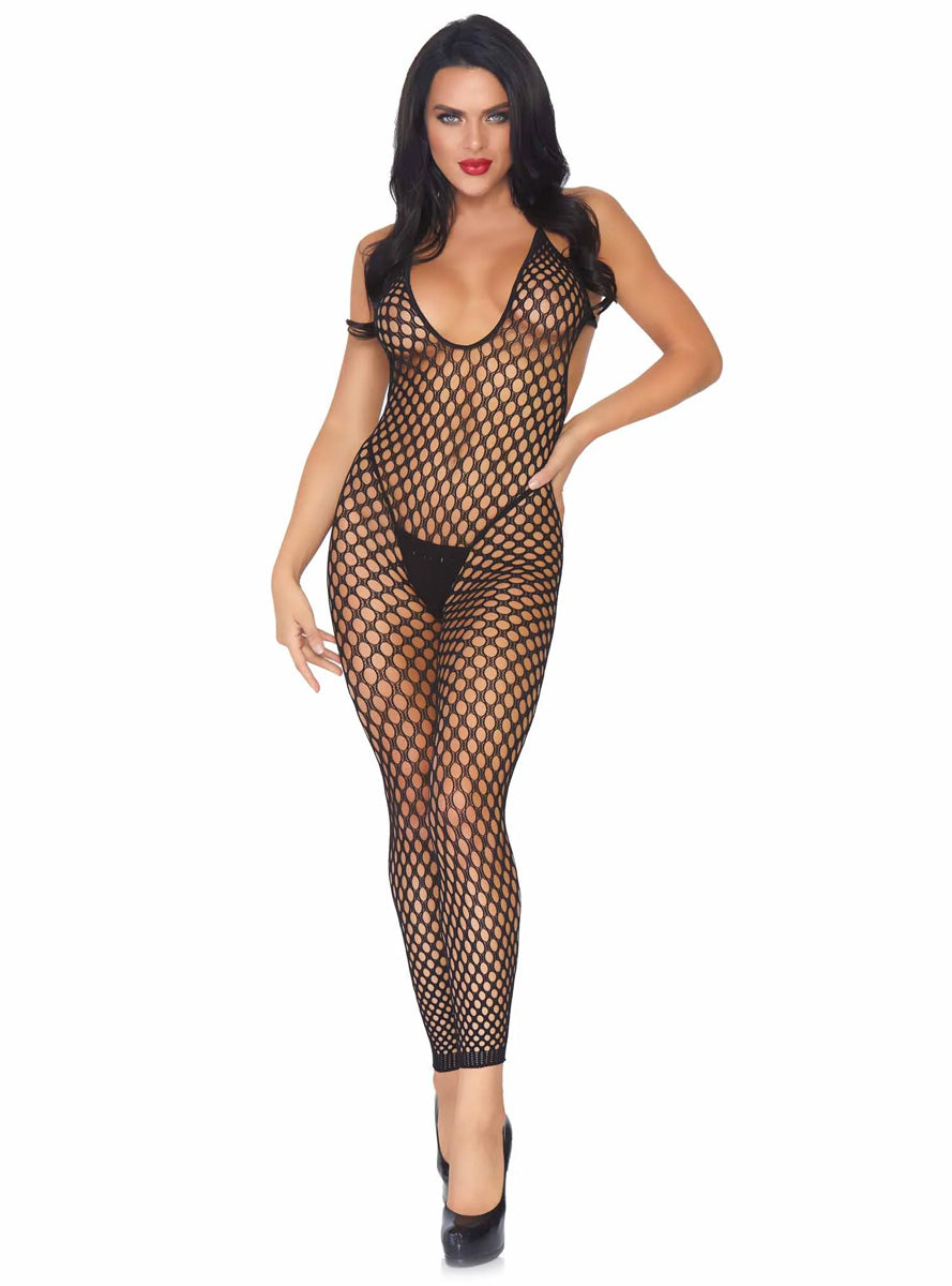 Crochet Large Net Black Halter Jumpsuit