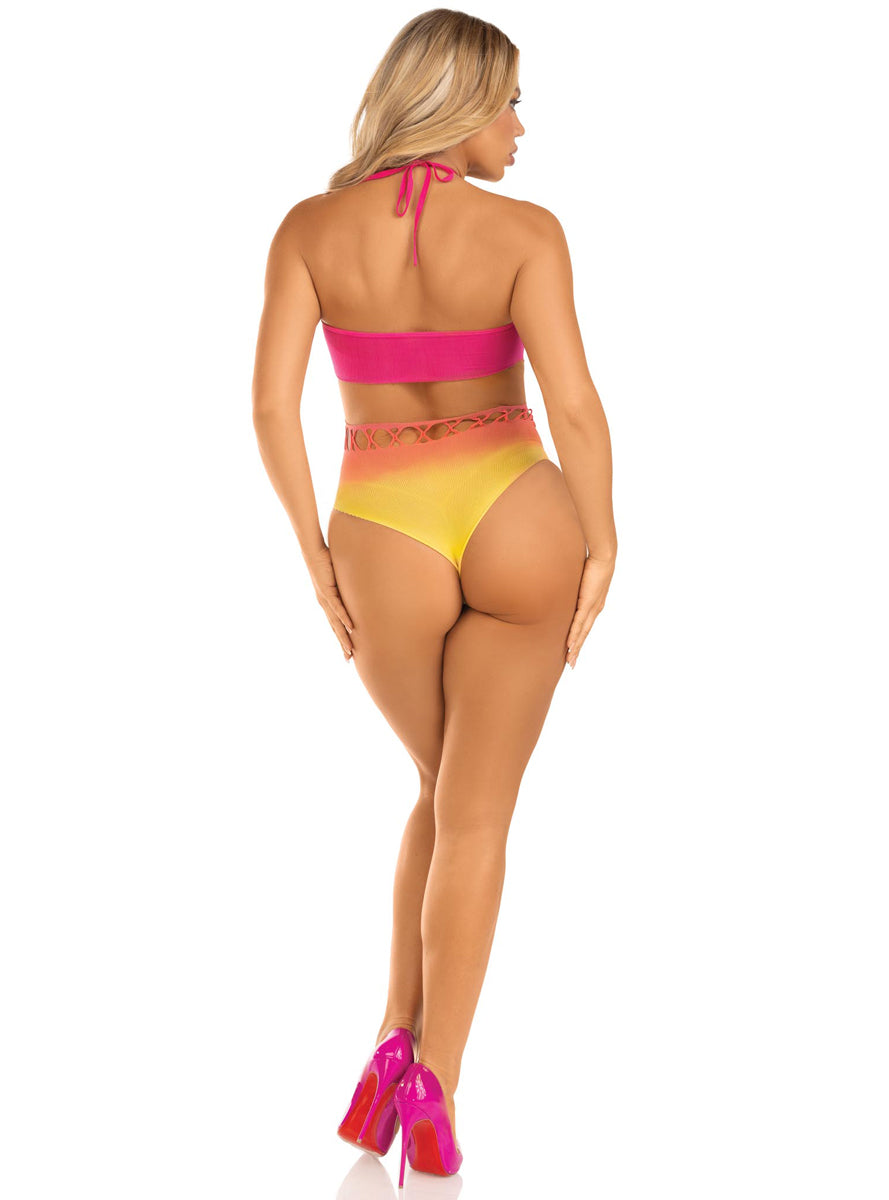 Cross Over Cut Out Ombre Sunset Sexy Bodysuit