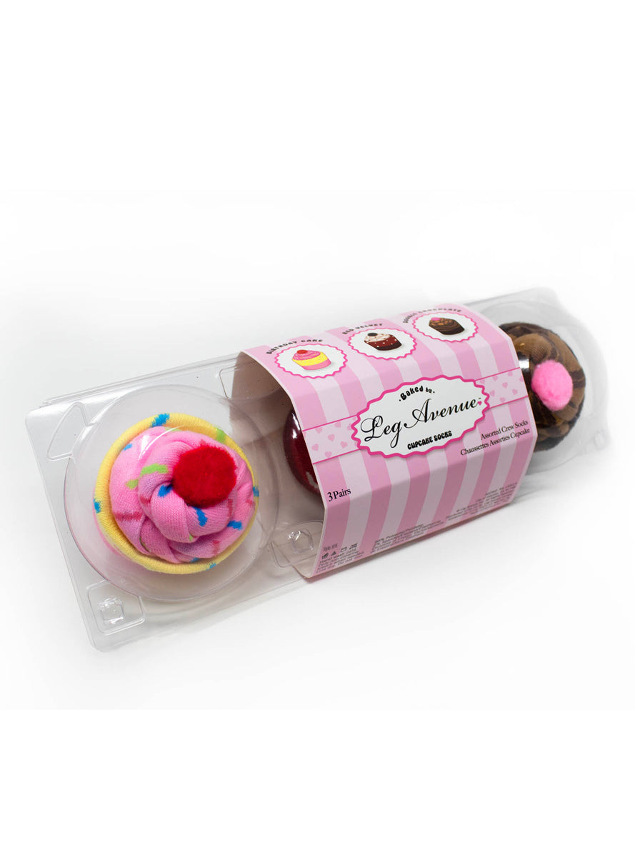 Womens 3 Pack Mismatched Design Cupcake Crew Socks Main Image