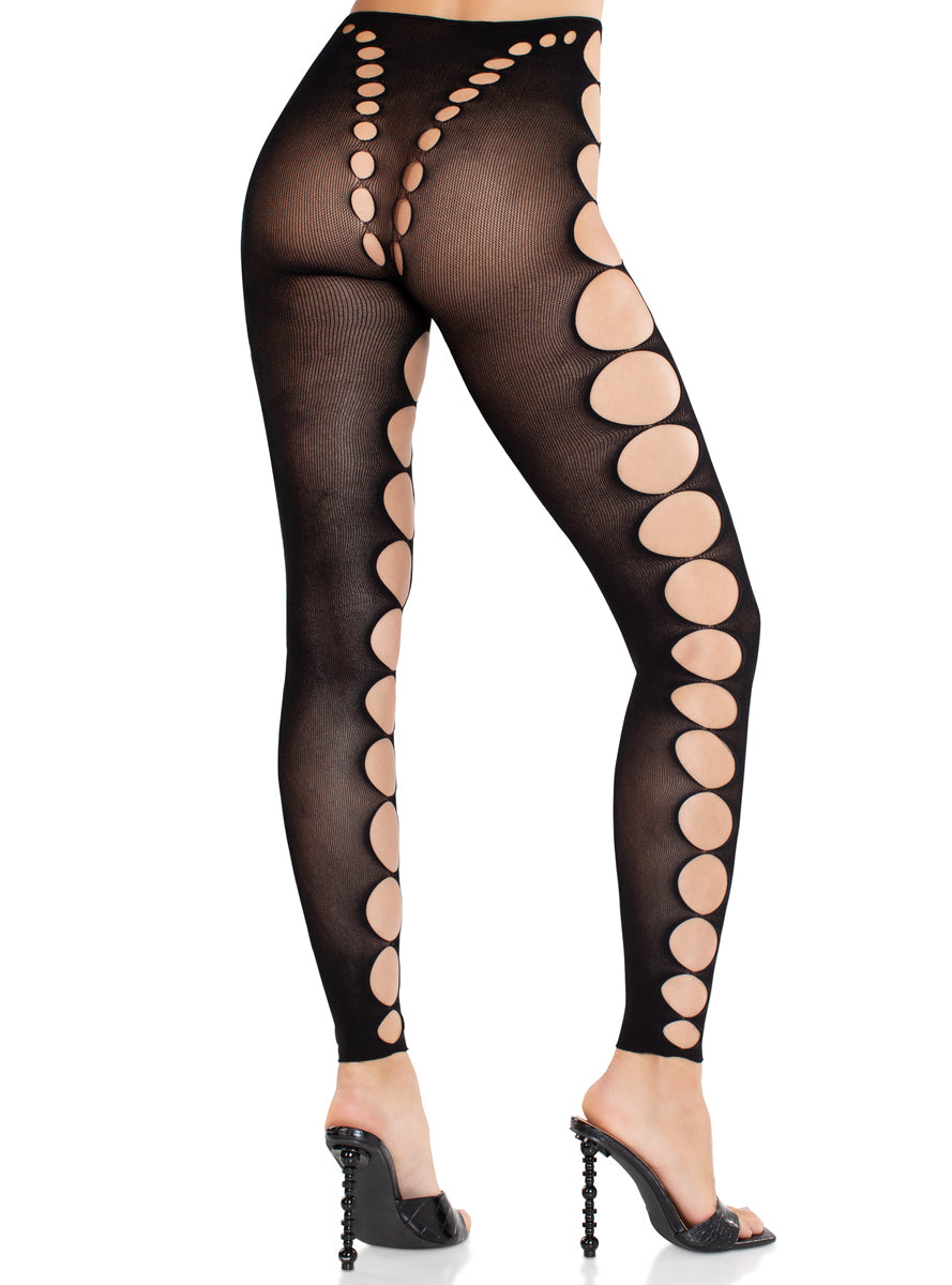 Womens Black Opaque Cut Out Footless Tights Back Image