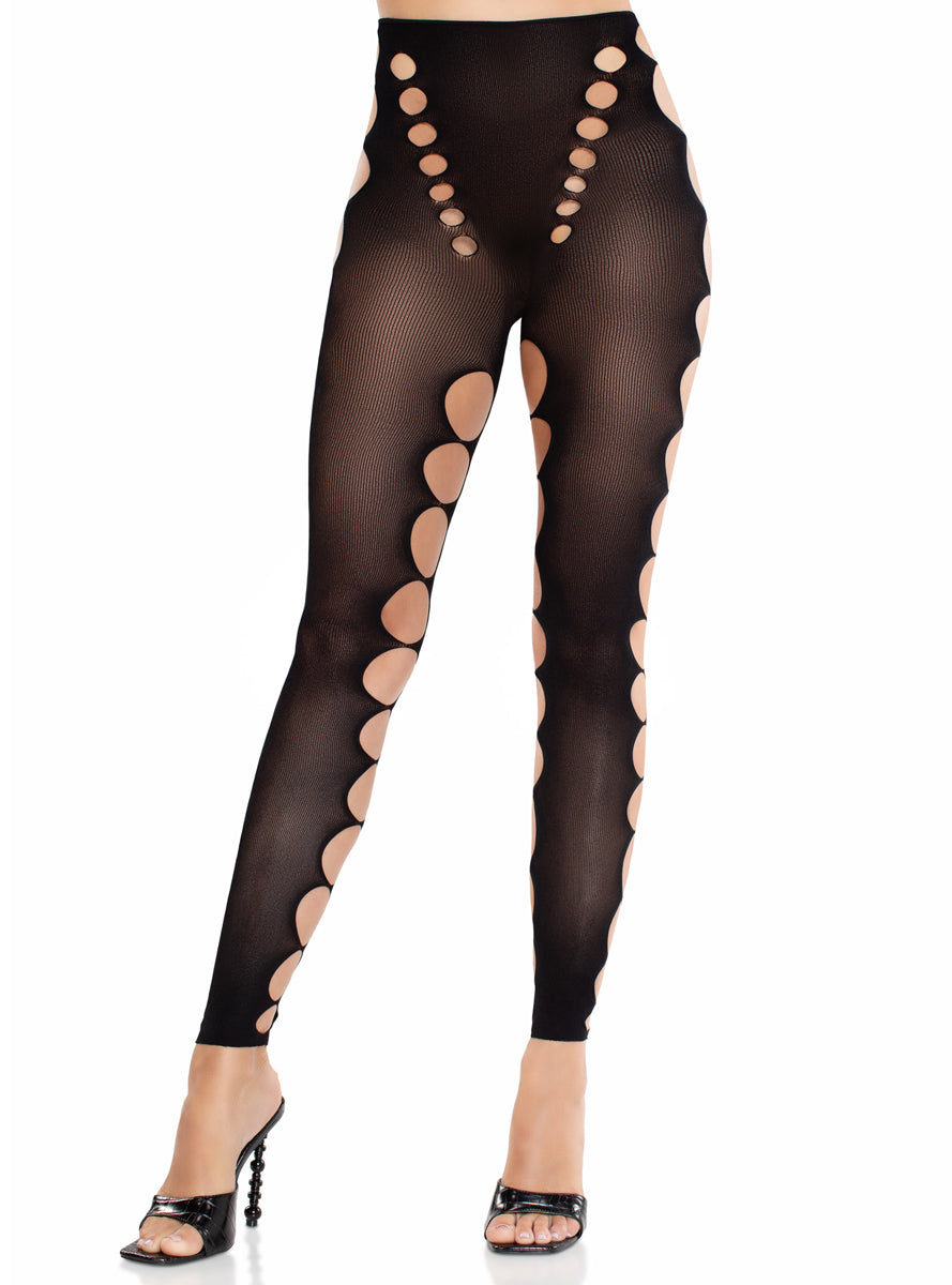 Womens Black Opaque Cut Out Footless Tights Main Image