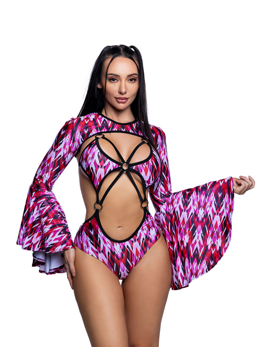 Strappy Red and Black Rave Bodysuit