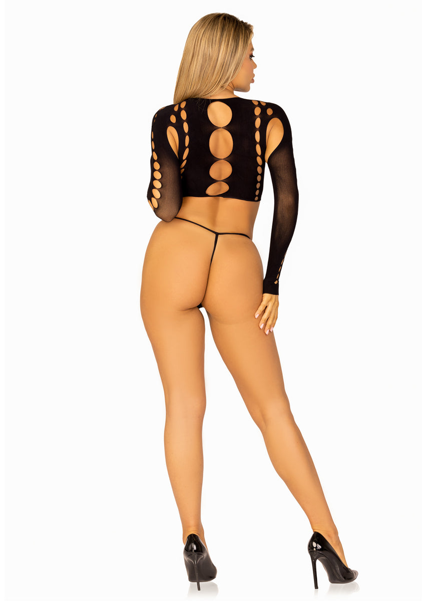 Cut Out Black Opaque Crop and Panties Set