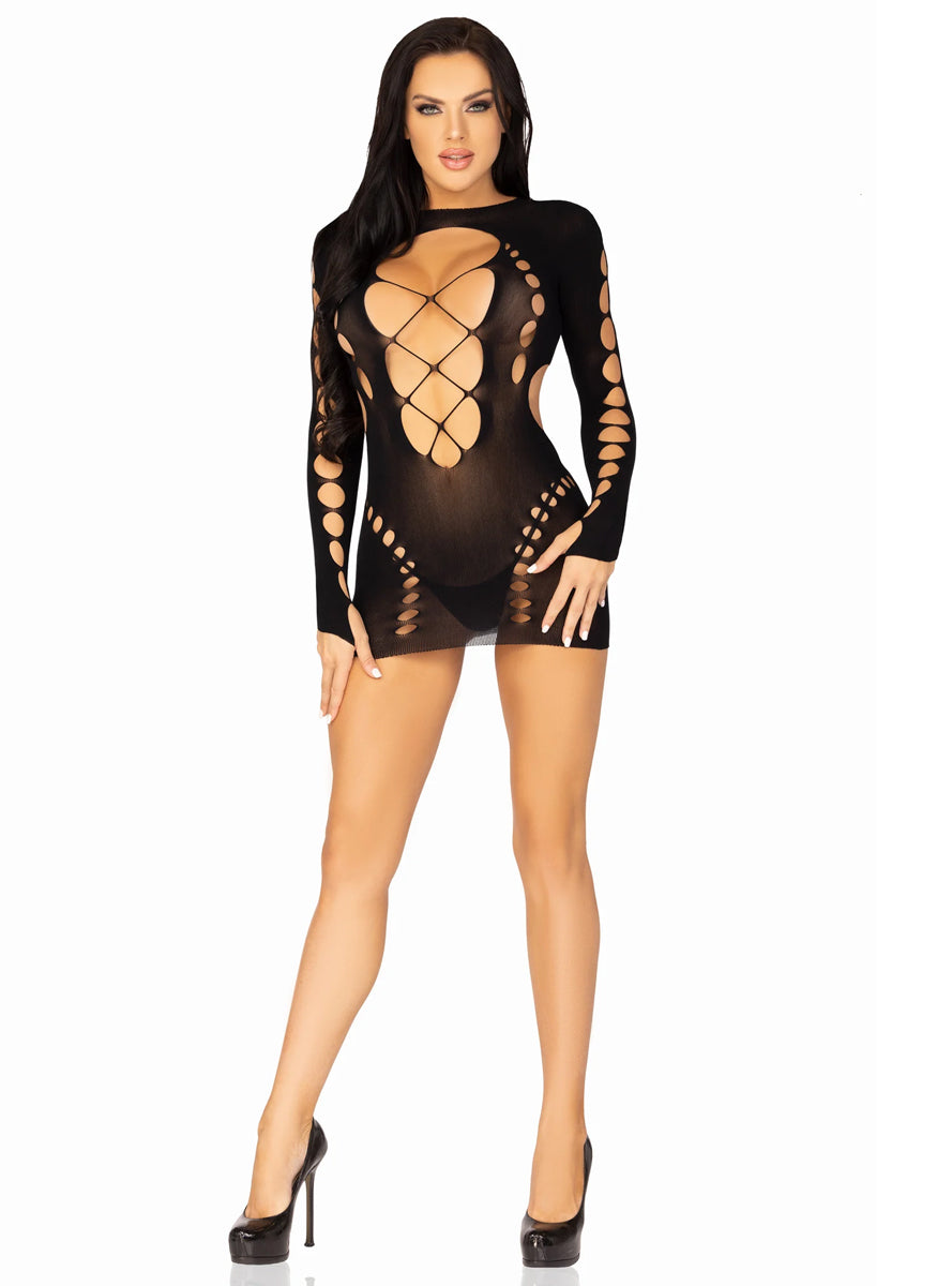 Cut Out Strappy Black Opaque Sexy Mini Dress
