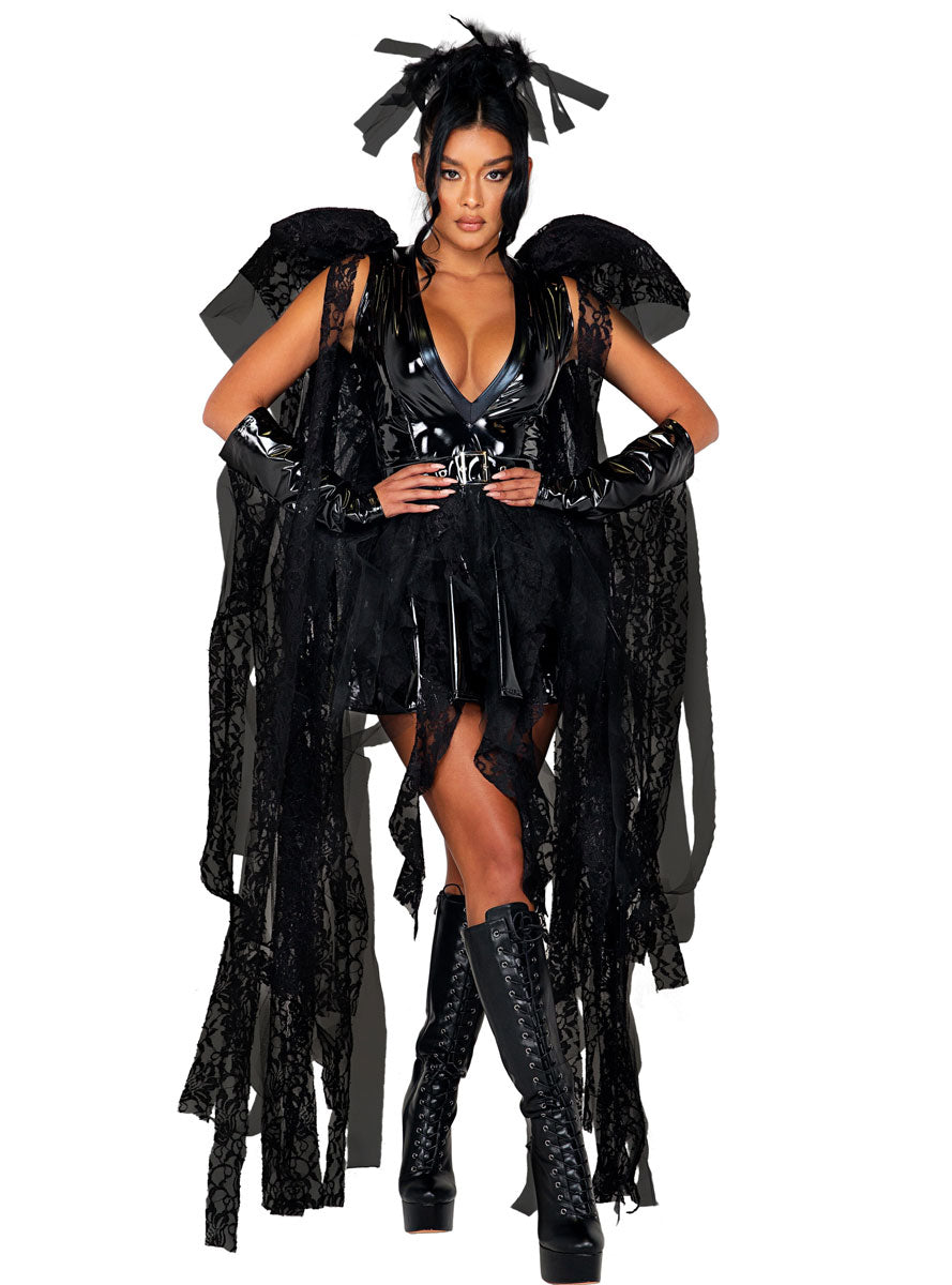 Deluxe Angel of Darkness Womens Sexy Black Halloween Costume - Main Image