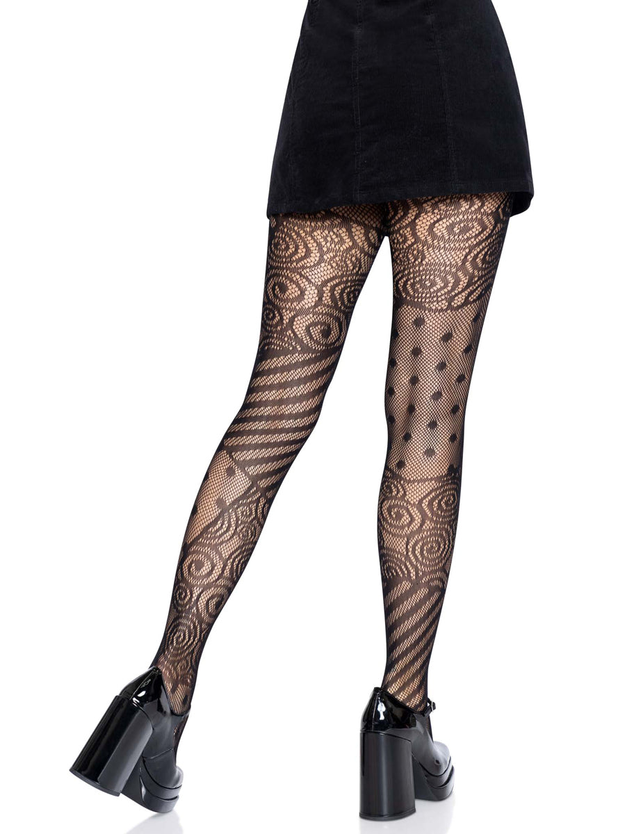 Womens Black Doll Net Full Length Stockings Back Image