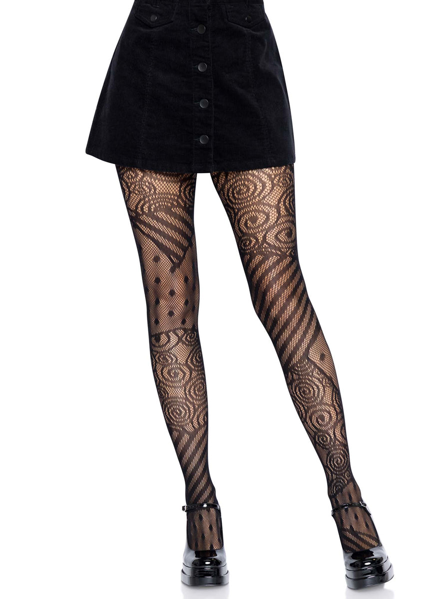 Womens Black Doll Net Full Length Stockings Main Image