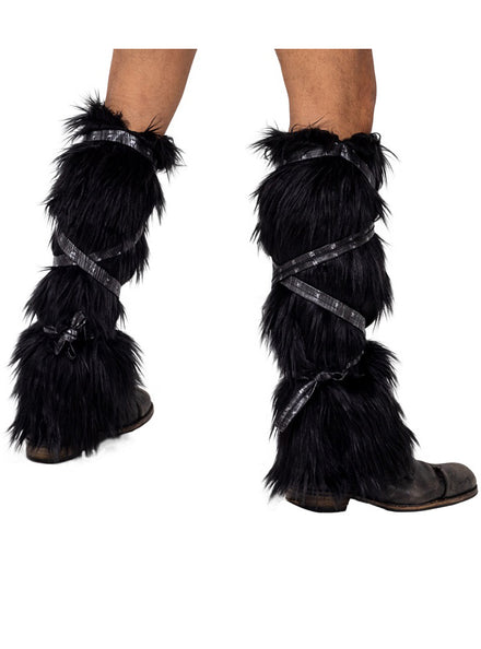Faux Fur Black Leg Warmers with Black Straps - Main Image