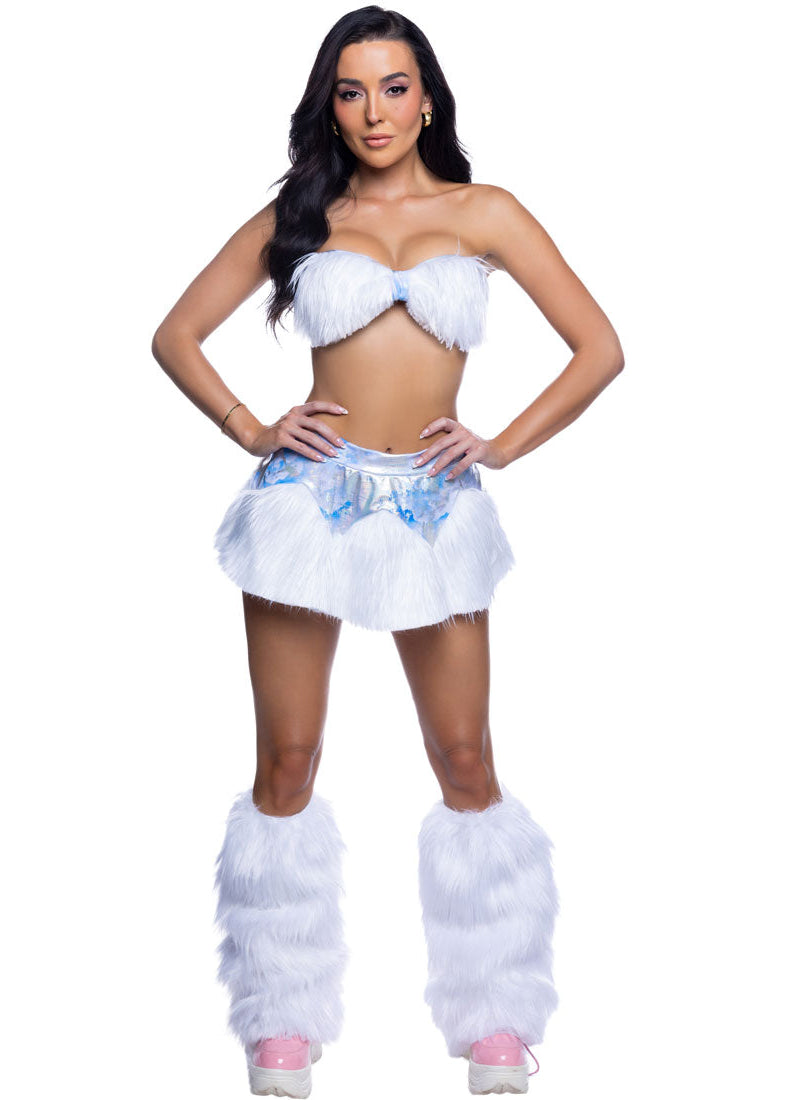 Cloud Print Fluffy White Rave Bandeau and Skirt Set