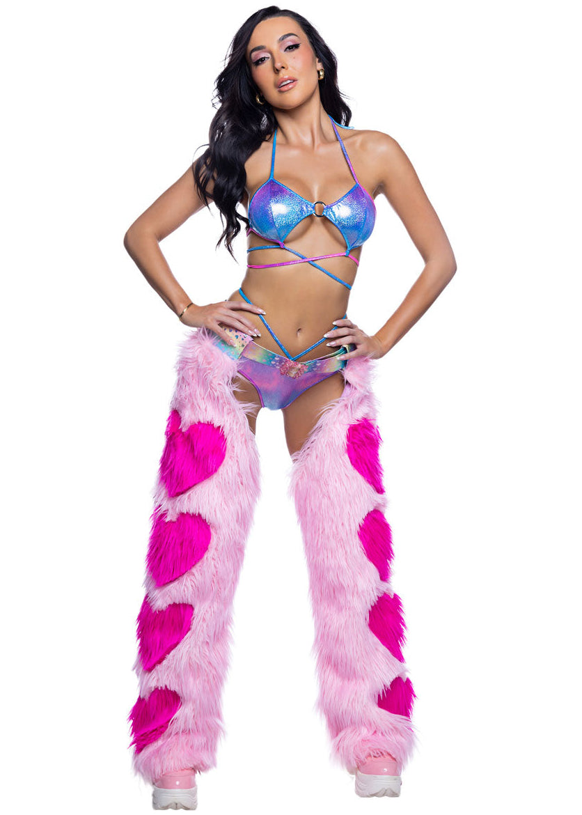 Fluffy Baby Pink Faux Fur Chaps with Hot Pink Hearts