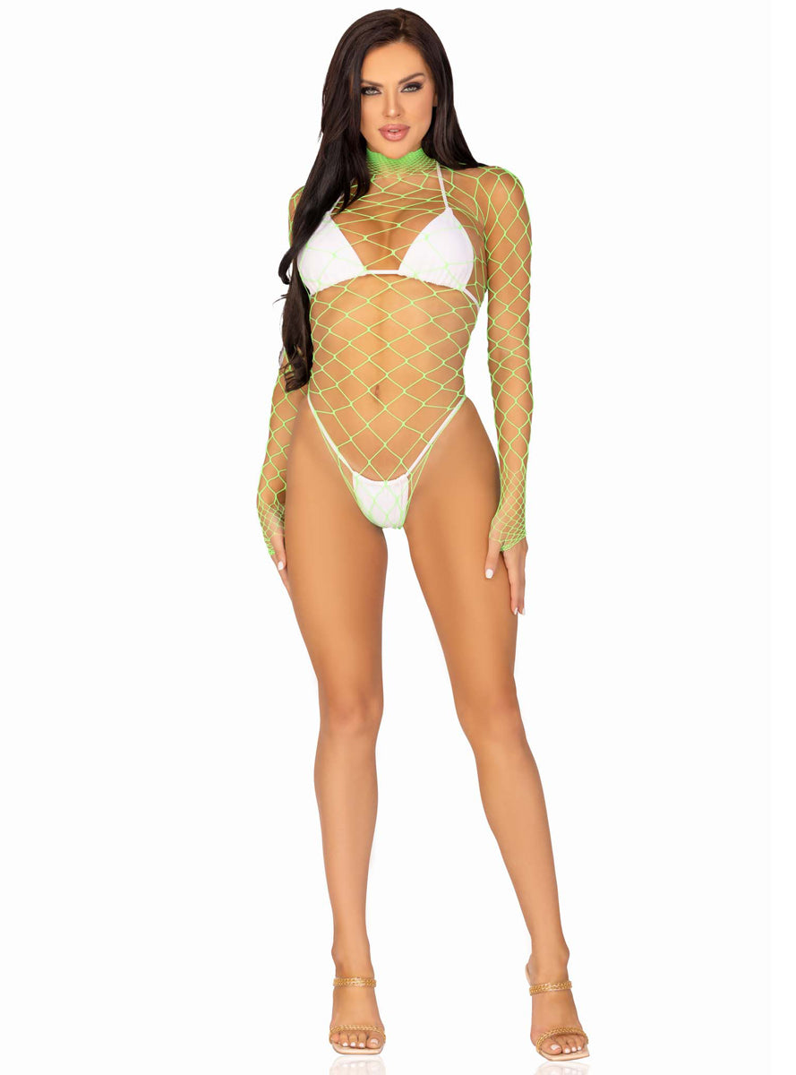 Fence Net Neon Green Long Sleeve Bodysuit