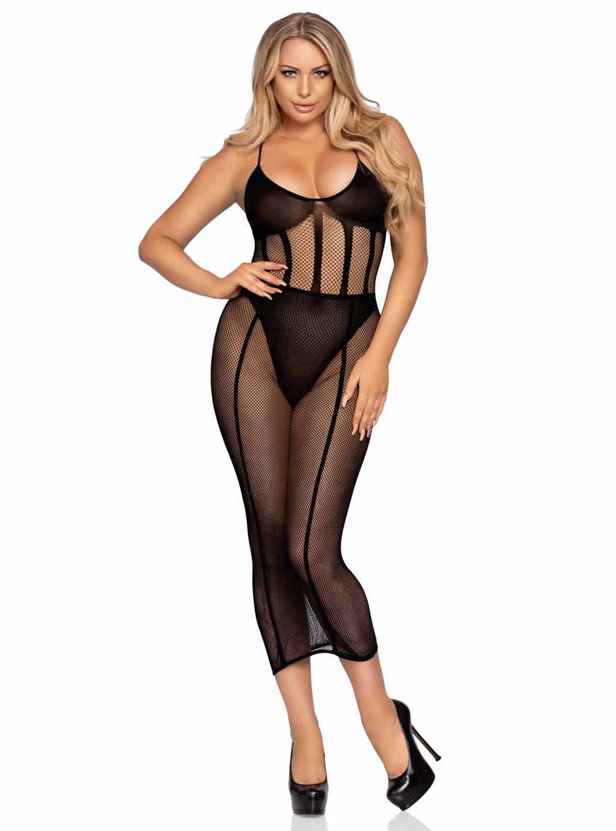 Flawless Black Net Sexy Bodysuit and Skirt Set