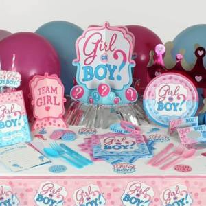 Image of gender reveal party supplies