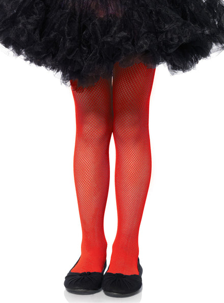 Girls Red Fishnet Full Length Costume Stockings