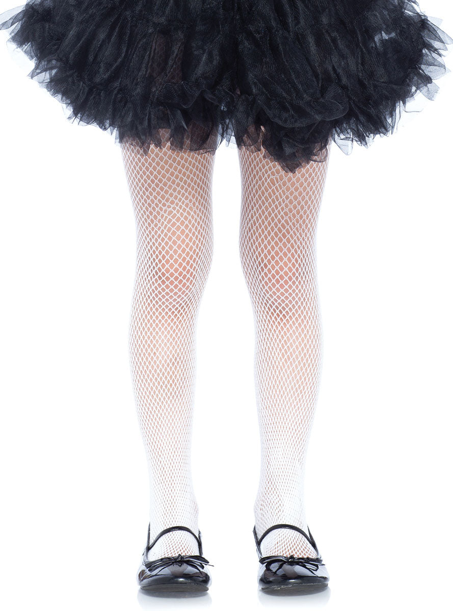Girls White Fishnet Full Length Costume Stockings