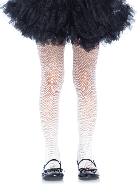 Girls White Fishnet Full Length Costume Stockings