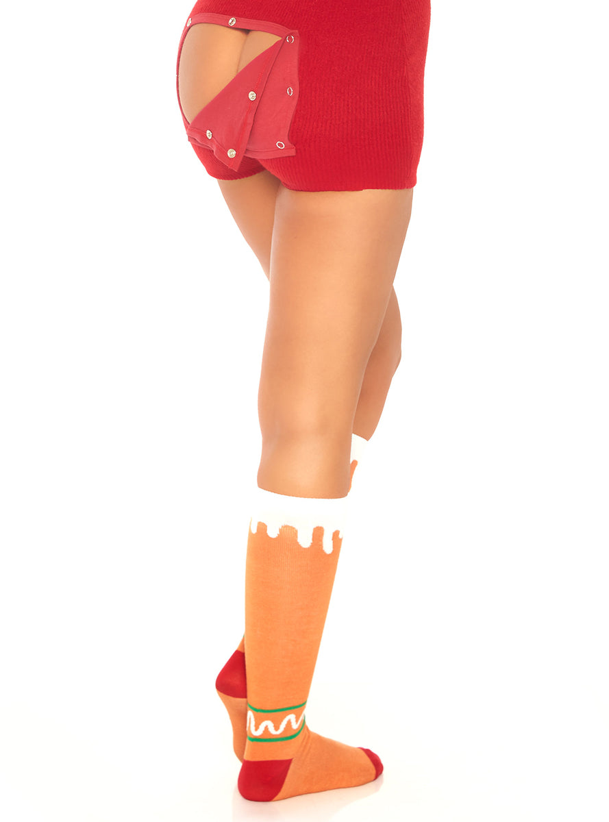 Womens Gingerbread Man Christmas Knee High Socks Back Image