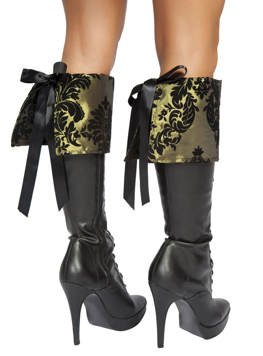 Green and Black Brocade Boot Cuffs