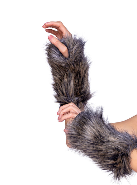 Grey Wolf Womens Faux Fur Costume Gloves - Main Image