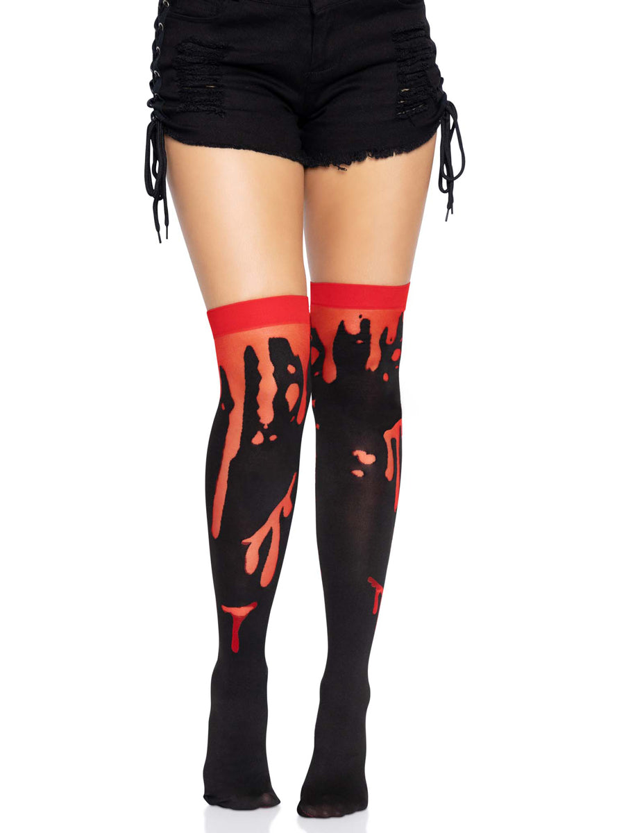 Womens Red Blood Splatter Halloween Thigh High Stockings Alternative Image
