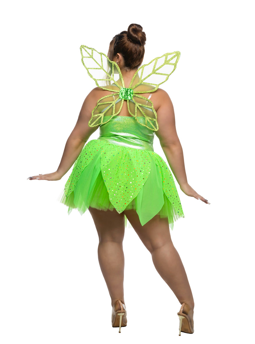 Happy Thoughts Pixie Plus Size Womens Sexy Green Tinkerbell Costume - Back Image
