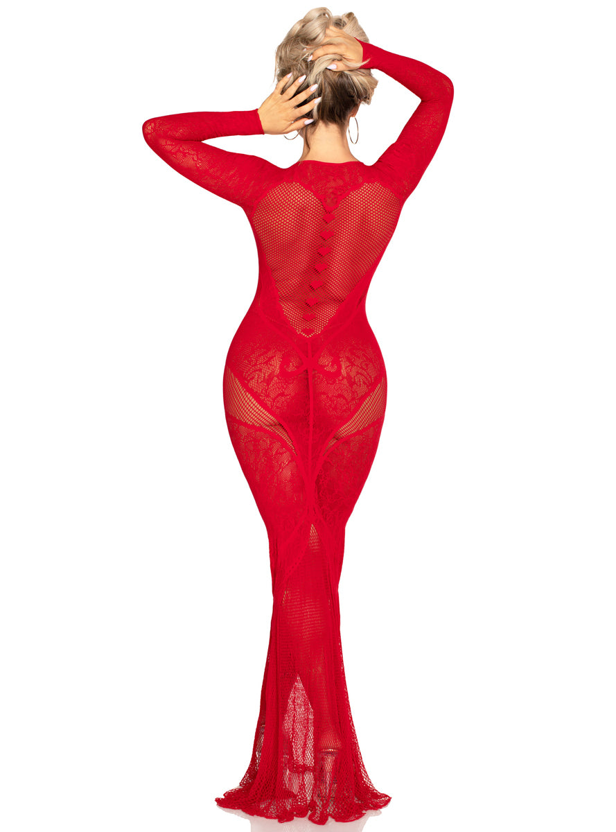 Heart Red Lace and Net Sheer Dress