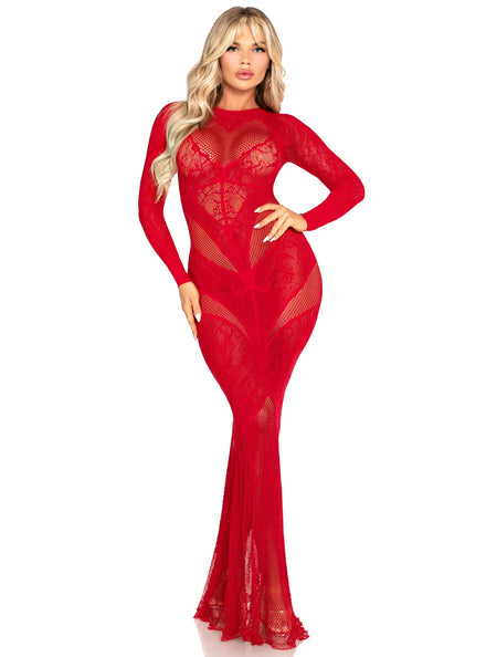 Heart Red Lace and Net Sheer Dress